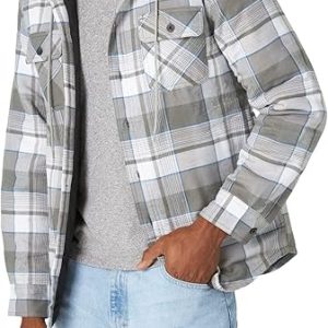 Men's Long Sleeve Quilted Lined Flannel Shirt Jacket with Hood